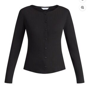 BNWT Black Women's Ribbed Knit Button Front Top with Long Sleeves, Size XXL